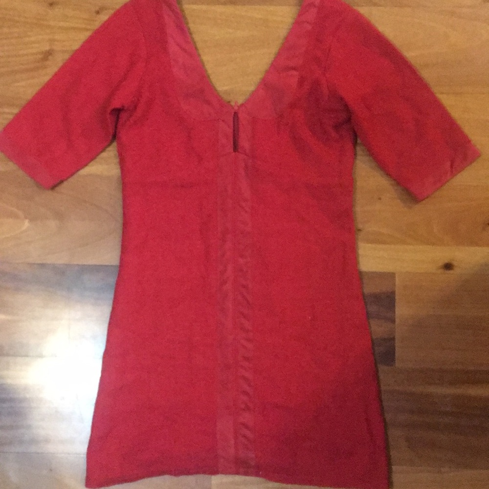 Sita Red Little Dress Deep V Neck Woven Keyhole L